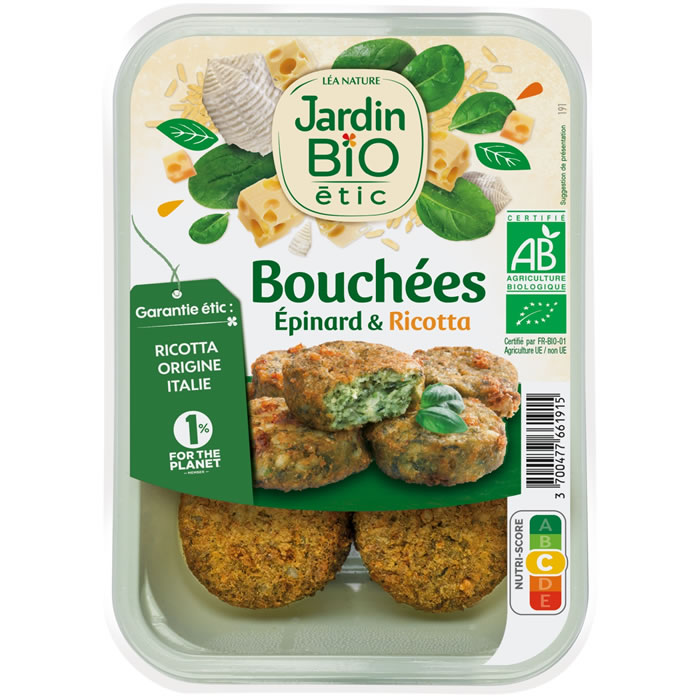 Jardin Bio Étic – Bouchées de riz aux épinards, ricotta et emmental bio 180g