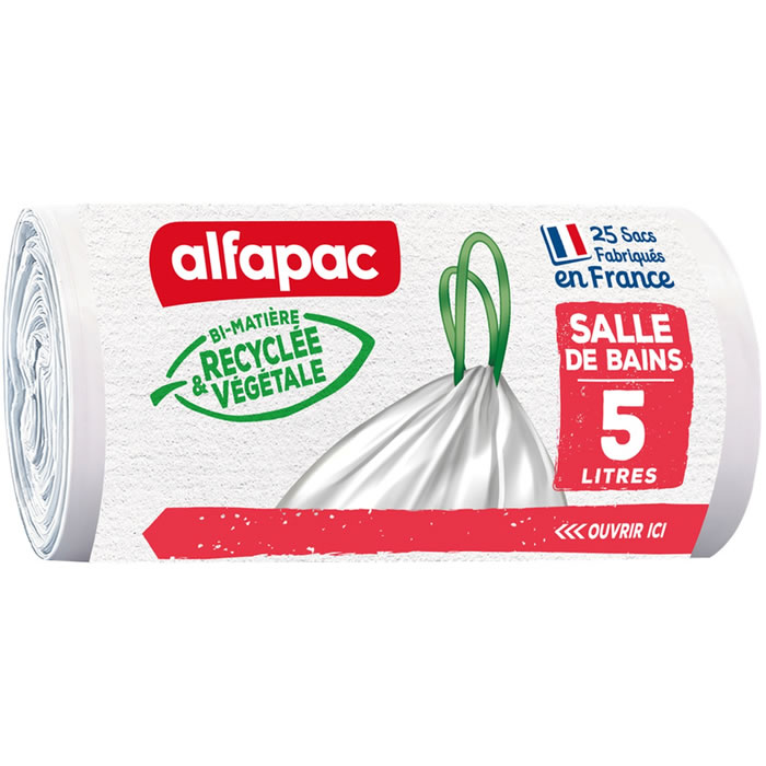 ALFAPAC Bi-Matière Sacs poubelle à liens coulissants 5L spécial salle de bain