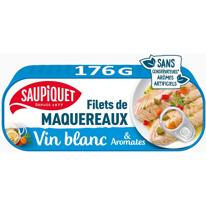 SAUPIQUET – Filets de maquereaux au vin blanc et aux aromates 176g