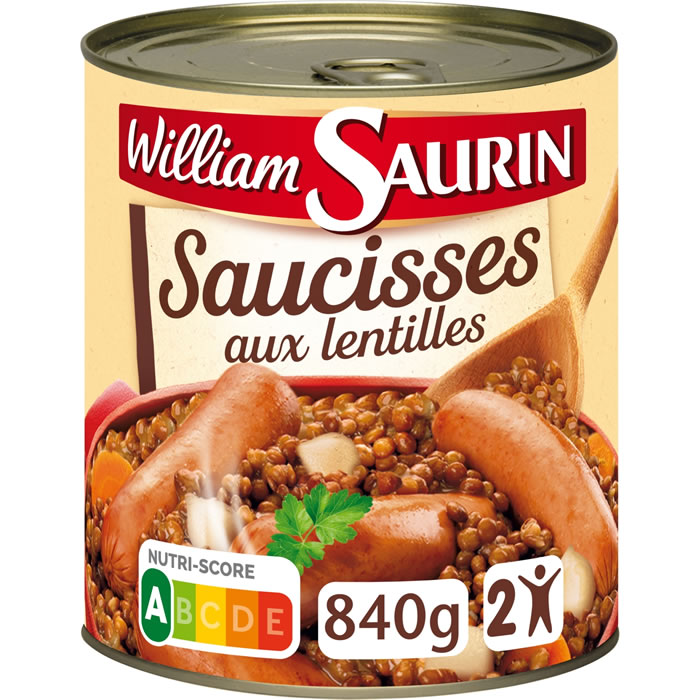 WILLIAM SAURIN – Saucisses aux lentilles Grand Format 840 g