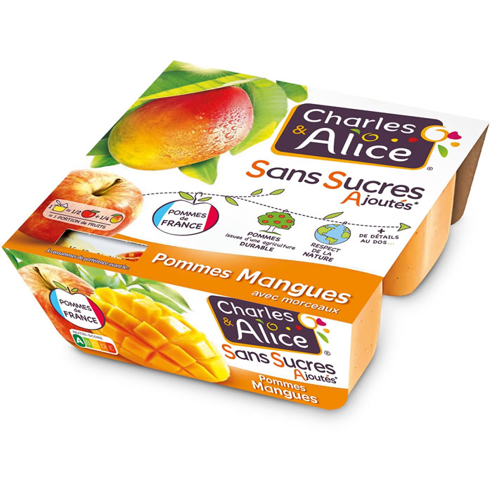 CHARLES & ALICE – Dessert pomme et mangue sans sucres ajoutés 4 x 95x