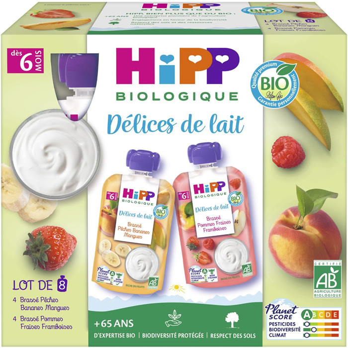 HIPP – Assortiment de desserts lactés bio 2 variétés 8 x 90 g