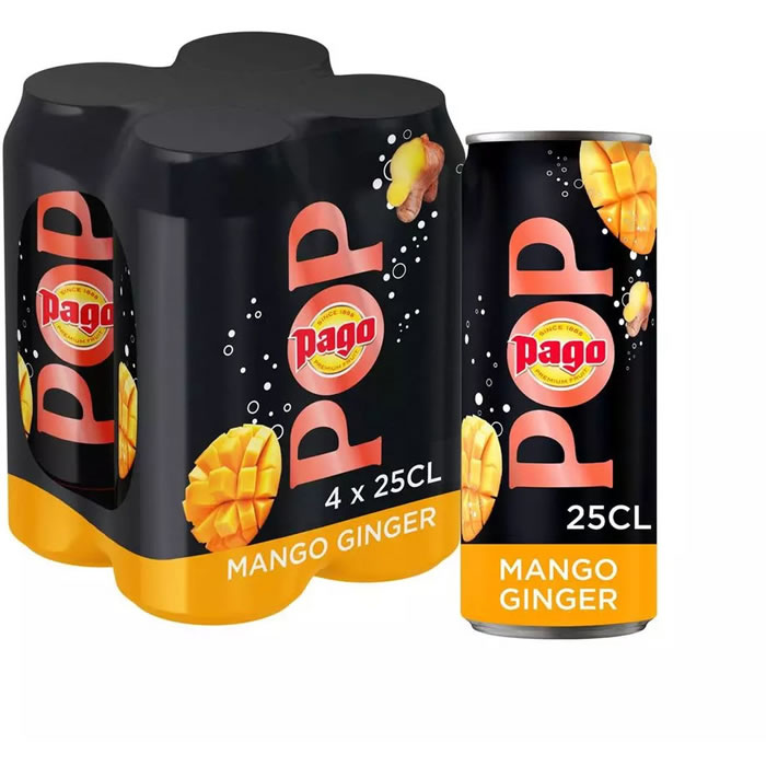 PAGO Pop – Boisson gazeuse à la mangue et extrait de gingembre 4 x 25 cl