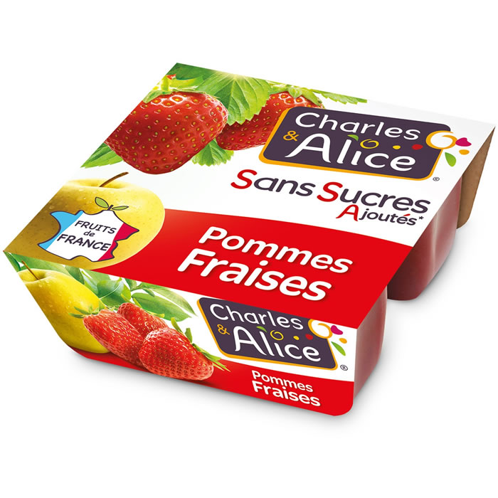CHARLES & ALICE – Dessert pomme et fraise sans sucres ajoutés 4 x 100g