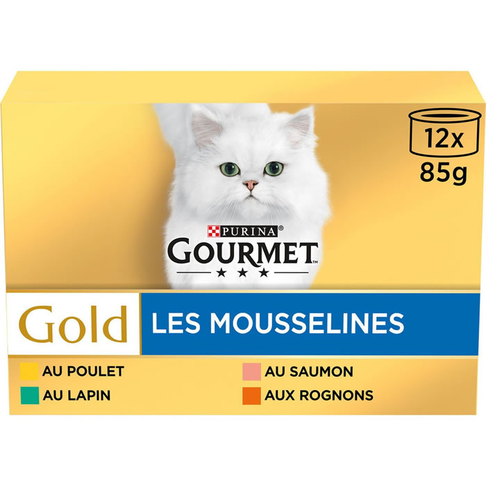 PURINA Gourmet Mousse pour chats au poulet saumon rognon lapin