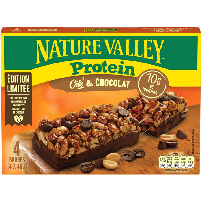NATURE VALLEY Protein – Barres protéinées cacahuète, café & chocolat (4 x 40g) 4 x 40 g
