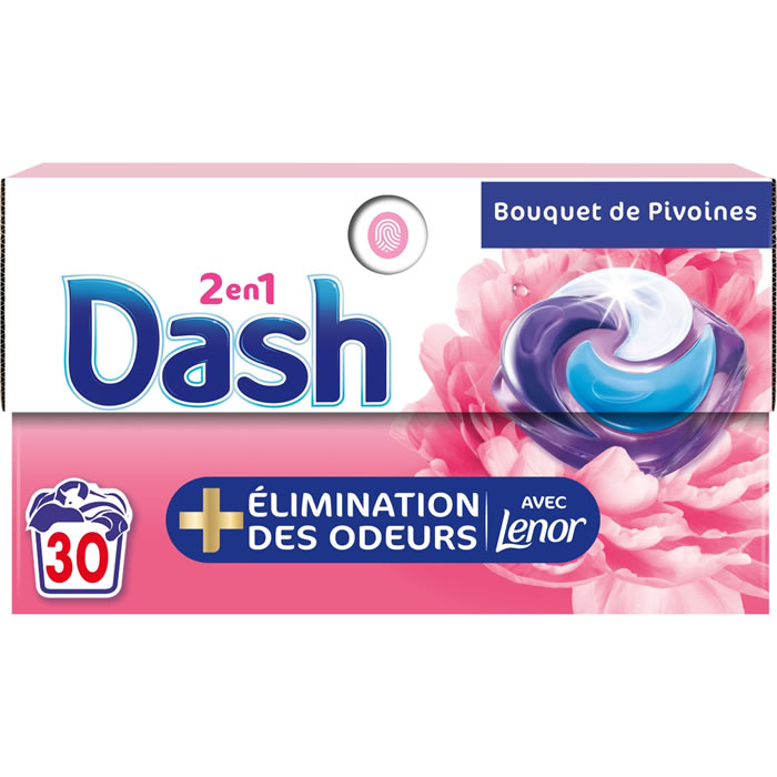 DASH Lessive capsules 2 en 1 bouquet de pivoines touche de Lenor 30 capsules