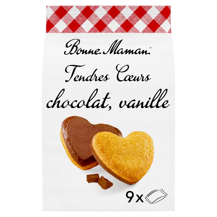 BONNE MAMAN Tendres cœurs – Gâteaux moelleux vanille enrobée au chocolat au lait 225g