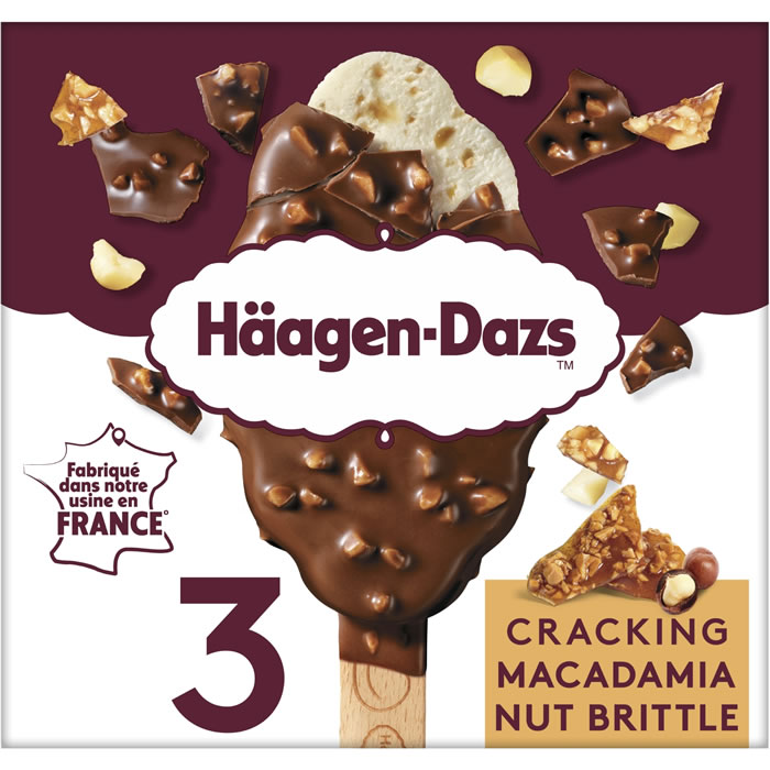 HÄAGEN-DAZS – Bâtonnets glacés à la vanille, noix de macadamia et chocolat 3×66,6g