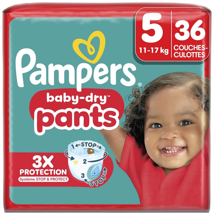 PAMPERS Baby-Dry Pants – Couches-culottes taille 5 (11-17 kg) 36 culottes