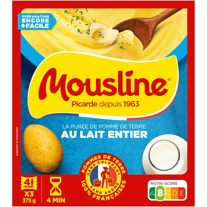 MOUSLINE – Purée de pommes de terre au lait entier 3 x 125g