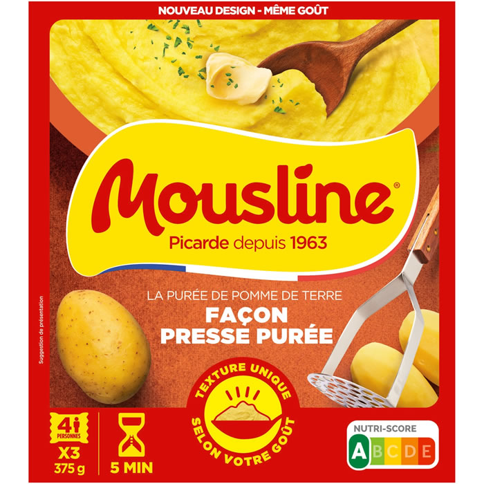 MOUSLINE Purée de pommes de terre façon presse purée 3x125g