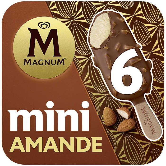 MAGNUM – Mini bâtonnets glacés à la vanille, chocolat et amandes 6×44,3g
