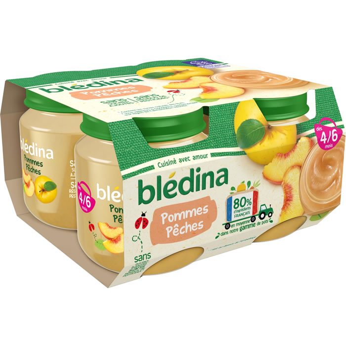 BLEDINA – Pomme et pêche sans sucres ajoutés 4 x 130 g