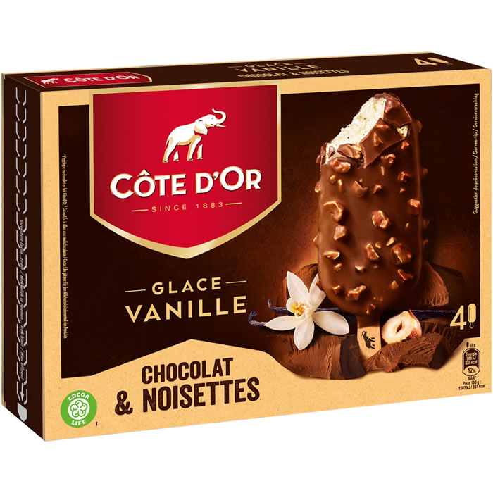 CÔTE D’OR – Bâtonnets glacés au chocolat, noisettes et vanille 4x65g