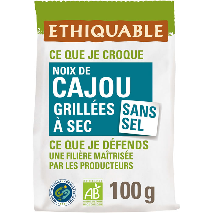 ETHIQUABLE – Noix de cajou grillées à sec sans sel bio 100g