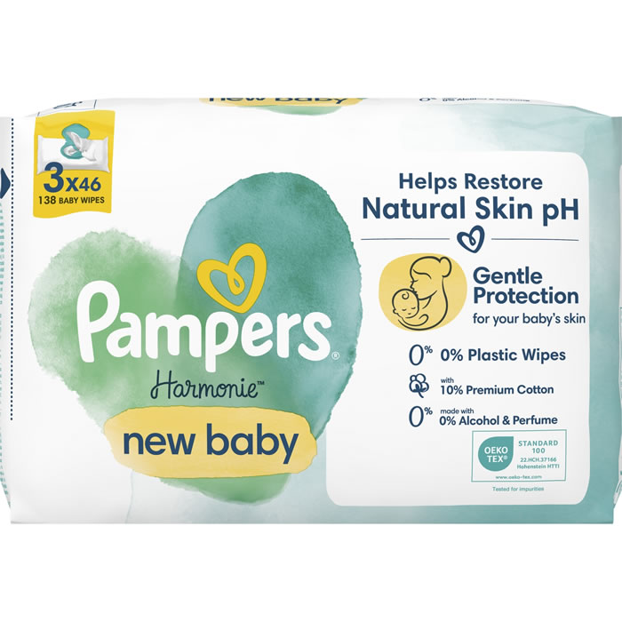 PAMPERS – Harmonie New Baby Lingettes nettoyantes à l’eau 3×46 lingettes