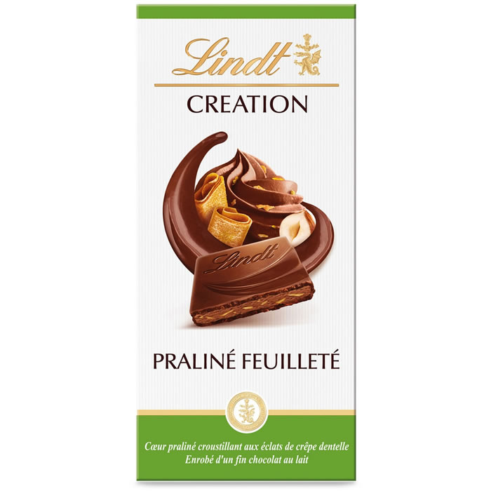 LINDT Création – Tablette de chocolat au lait au praliné et feuillantine 150g