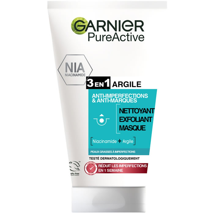 GARNIER Skins Naturals Pure Active 3 en 1 – Nettoyant exfoliant et masque 150 ml