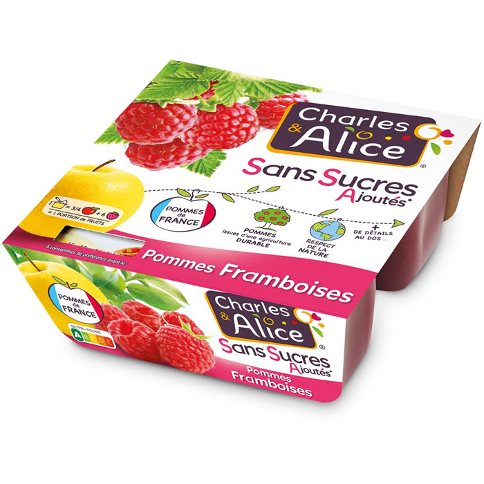 CHARLES & ALICE – Dessert pomme et framboise sans sucres ajoutés 4 x 100g