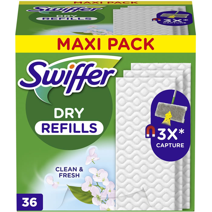 SWIFFER Dry Refills Lingettes dépoussiérantes multi-surfaces pour balais 36 lingettes