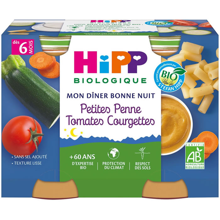 HiPP Bonne Nuit – Petites pennes, tomates et courgettes 2×190 g