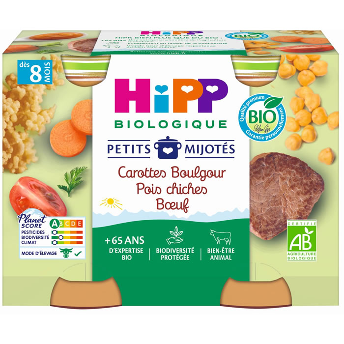 HiPP Petits Mijotés – Carottes, boulgour, pois chiches et bœuf 380 g