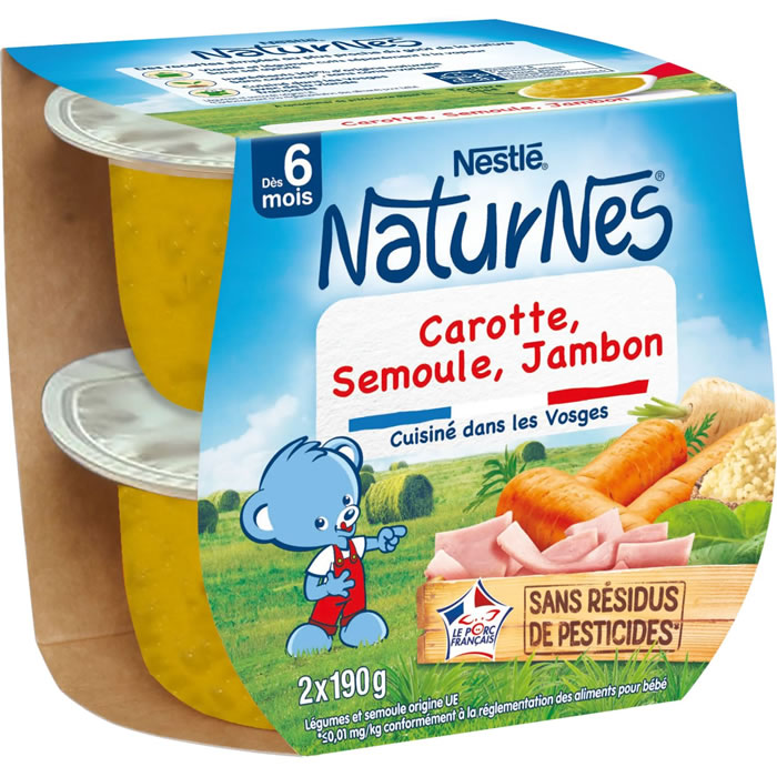 NESTLE Naturnes – Carotte, semoule et jambon dès 6 mois 2 x 190 g