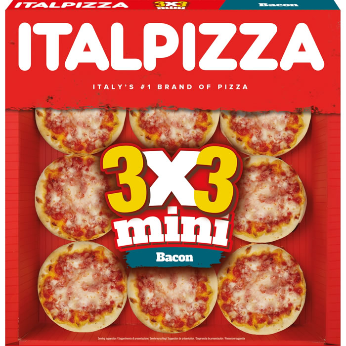 ITALPIZZA – Mini pizzas tomate, mozzarella et bacon (9 x 32,5g)