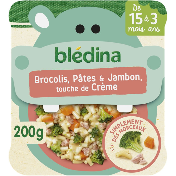 BLEDINA Morceaux à Dévorer – Brocolis, pâtes, jambon et crème 200 g
