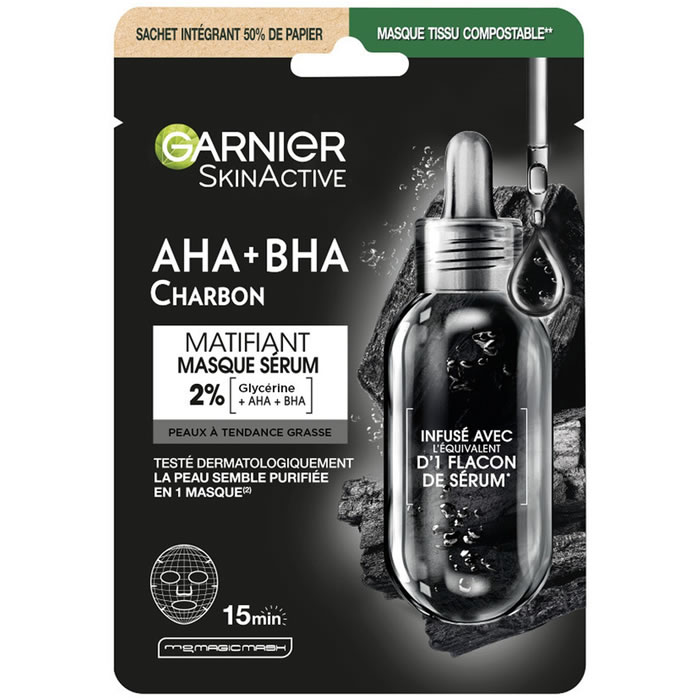 GARNIER Skin Active – Masque tissu charbon végétal 1 masque
