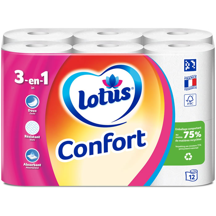 LOTUS Confort Papier toilette aquatube 2 épaisseurs x12