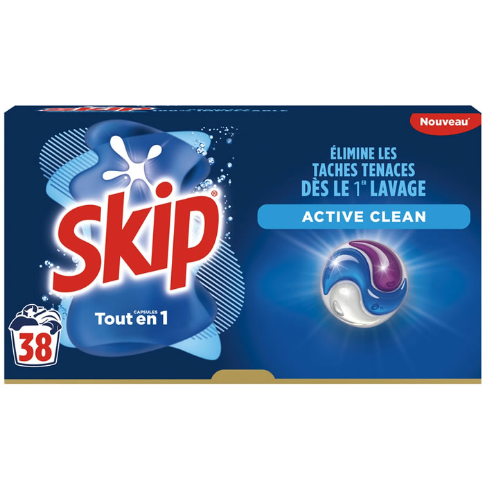 SKIP Active Clean Lessive capsules tout en 1 Moyen Format 38 lavages