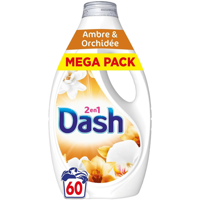 DASH Lessive liquide 2 en 1 ambre et orchidée Grand Format 60 lavages