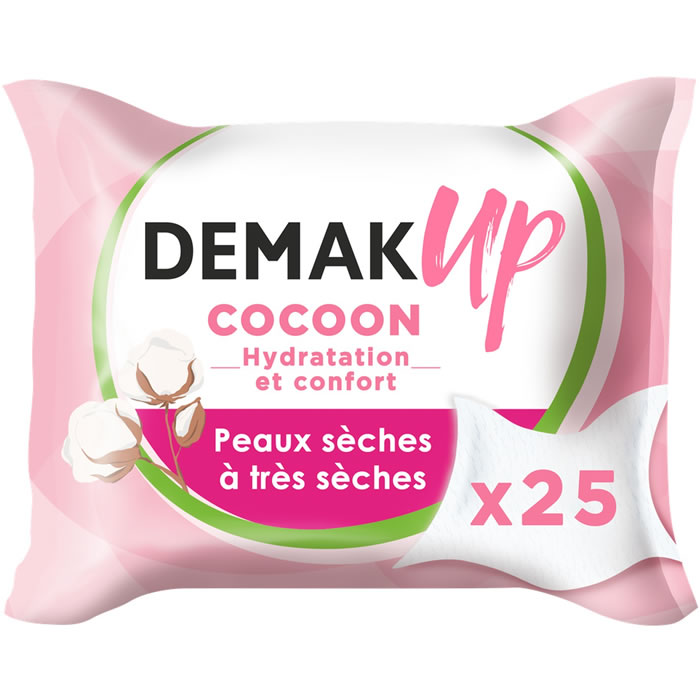 DEMAK’UP Cocoon – Lingettes démaquillantes au lait hydratant yeux et visage 25 lingettes