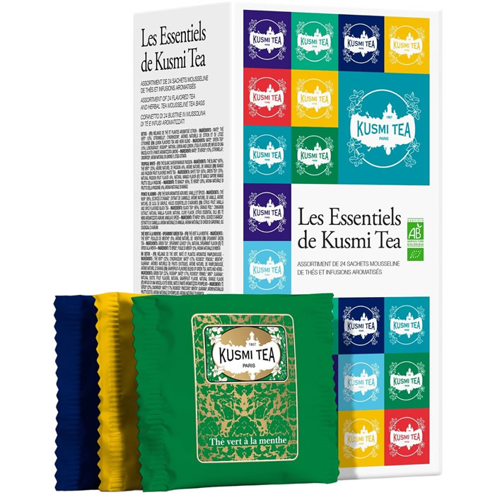 KUSMI TEA Les Essentiels Bio – Coffret de thés et infusions aromatisés (24 sachets, 48g)