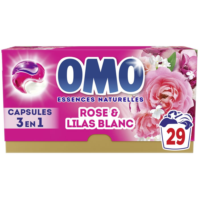 OMO Lessive capsule 3 en 1 rose et lilas blanc 29 capsules