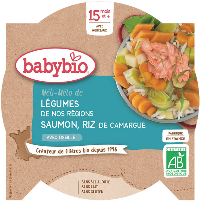 BABYBIO – Méli-mélo de légumes au saumon riz 260 g
