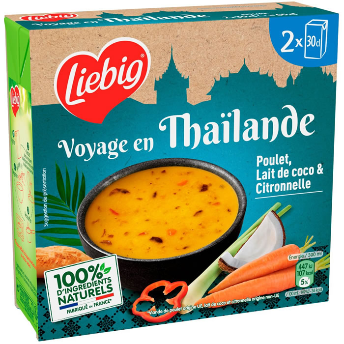 LIEBIG Thaïlande – Soupe de poulets, légumes, lait de coco et citronnelle 2x30cl