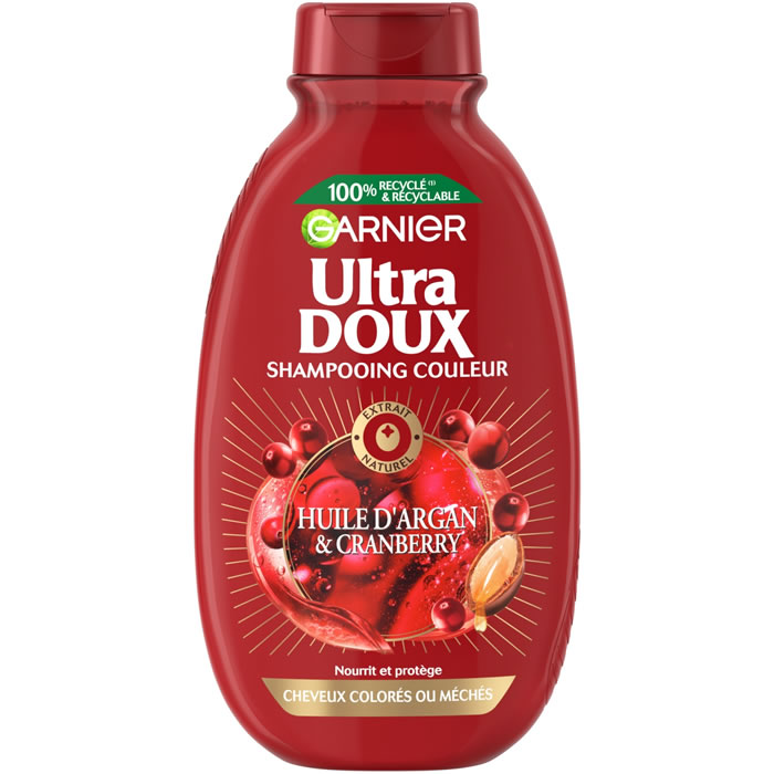 GARNIER Ultra Doux – Shampoing soin protection couleur huile d’argan et cranberry 300 ml