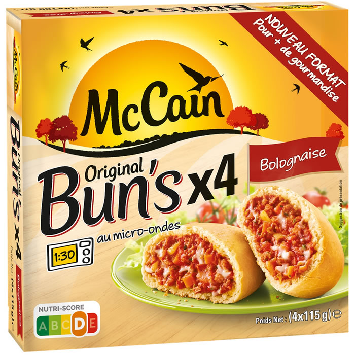 MC CAIN – Bun’s à la bolognaise micro-ondes (4 x 115g)