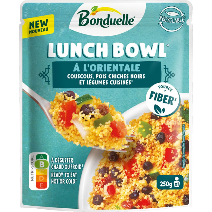 BONDUELLE Lunch Bowl – Couscous, pois chiches noirs et légumes cuisinés 250 g