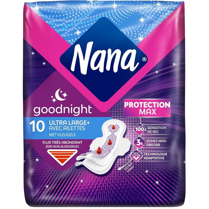 NANA Good Night Serviettes hygiéniques avec ailettes ultra large x10