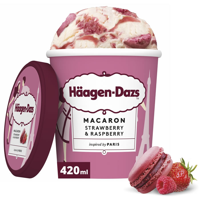 HÄAGEN-DAZS Pierre Hermé – Crème glacée à la fraise, framboise et macarons