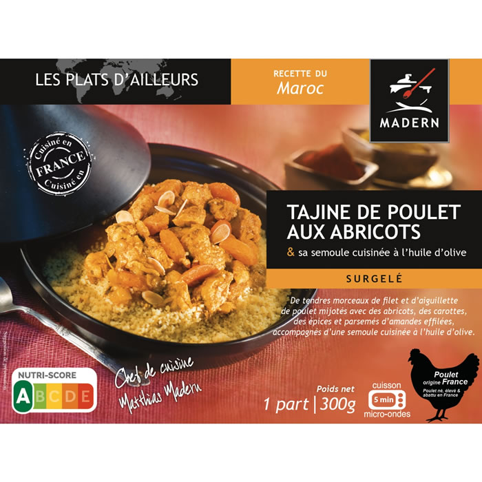 MADERN Les plats d’ailleurs – Semoule et tajine de poulet aux abricots micro-ondes 300g