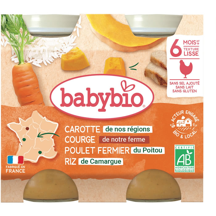 BABYBIO – Carotte, butternut et poulet riz dès 6 mois bio 2 x 200 g
