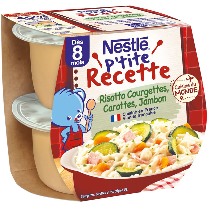 NESTLE P’tite Recette – Risotto de courgette, carotte et jambon 2x200g