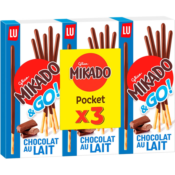 MIKADO Pocket – Bâtonnets de biscuits nappés au chocolat au lait 3x39g