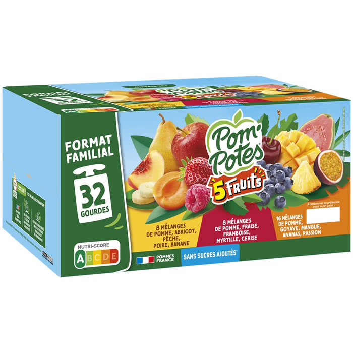 POM’POTES – Dessert aux fruits rouges, fruits jaunes et fruits exotiques 32 x 90 g