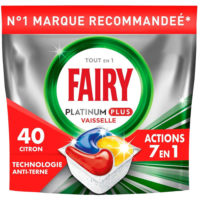 FAIRY Platinum Plus Tablettes lave-vaisselle tout en 1 citron 40 tablettes